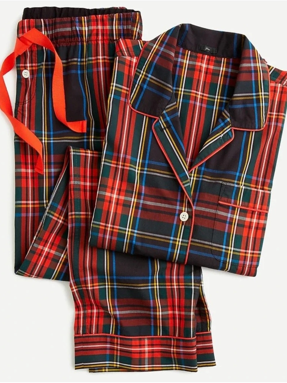 J. Crew Women’s Red and Navy Plaid 3 Piece Pajama Set